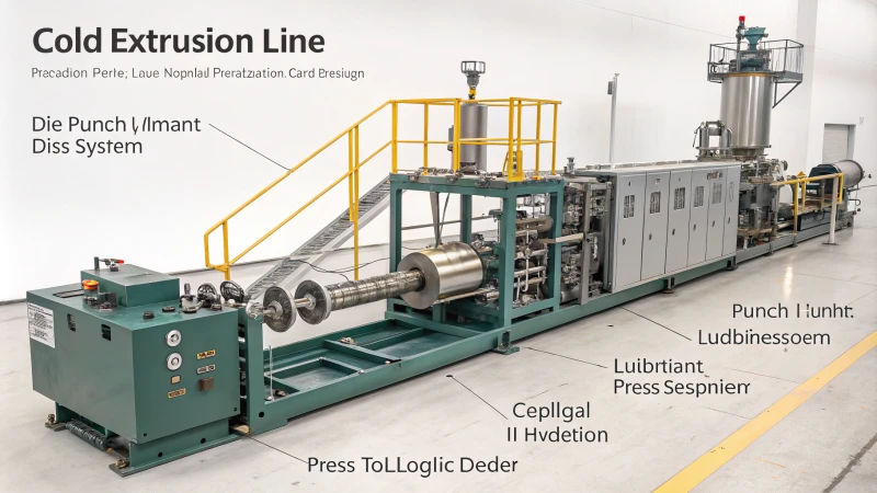 Diagram of a cold extrusion line showcasing machinery components