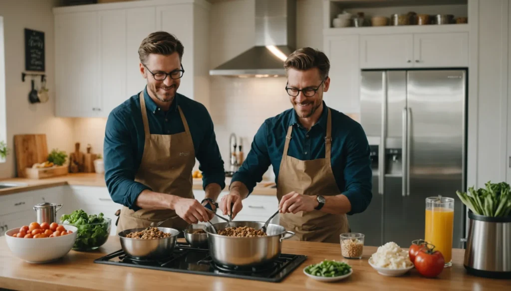 An entrepreneur in a professional kitchen preparing fresh dog food