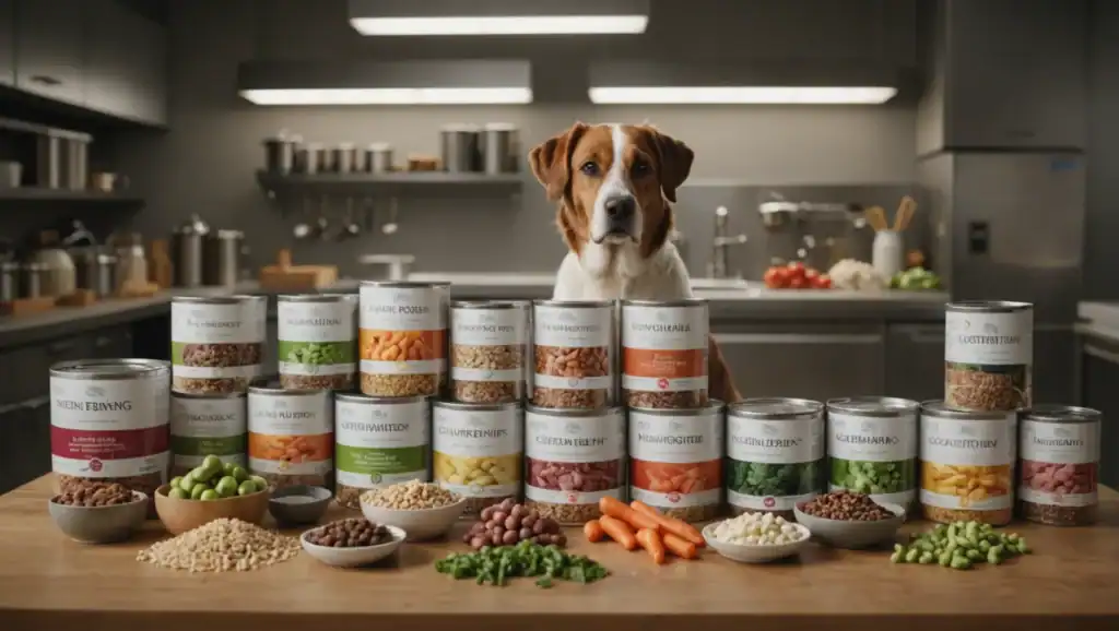 Dog food formulation process with ingredients and nutritional chart