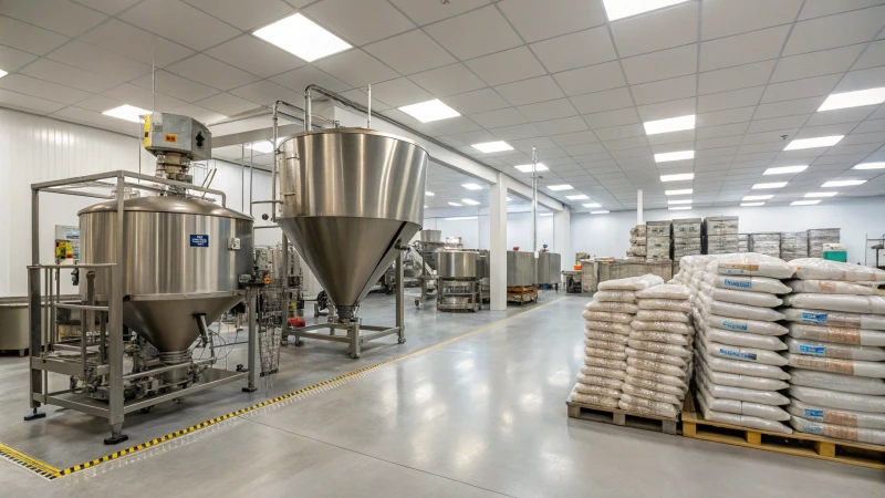 Modern dog food production facility with stainless steel machinery