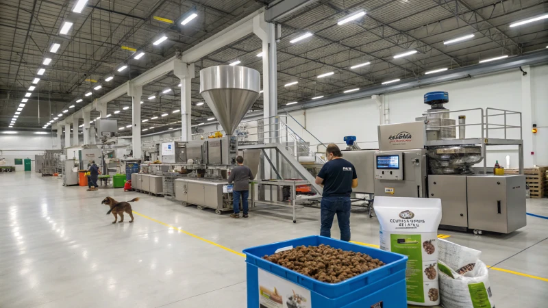 Modern dog food production facility with advanced machinery