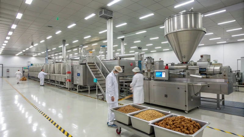 A clean dog food production line in a factory