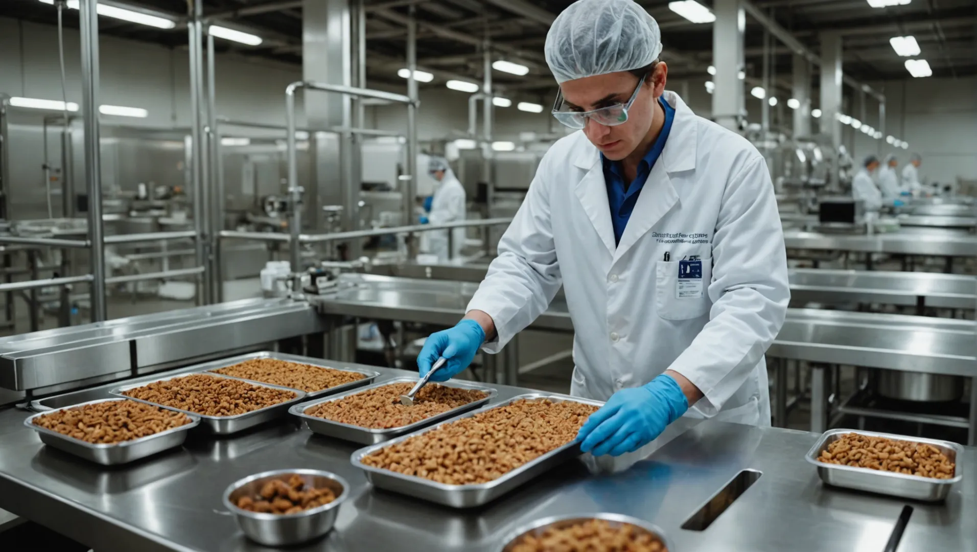 Dog food quality control process in a factory