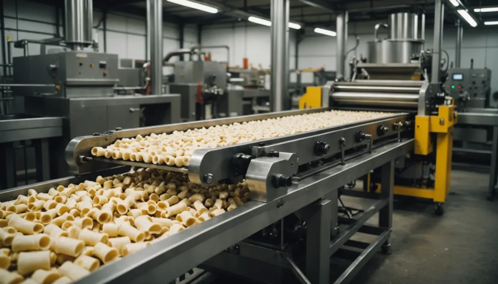 A manufacturing machine for dog rawhide bones in a factory