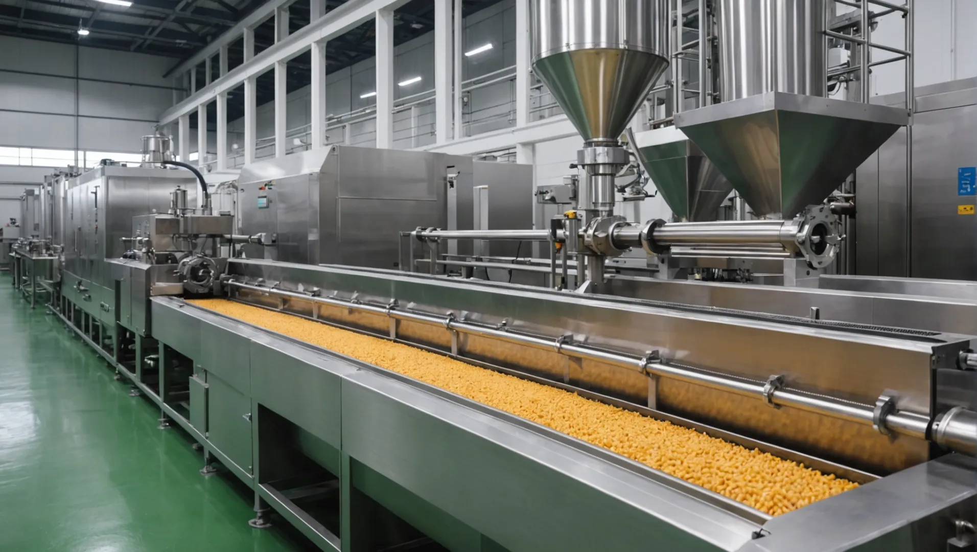 Double screw extruder in action processing pet food ingredients