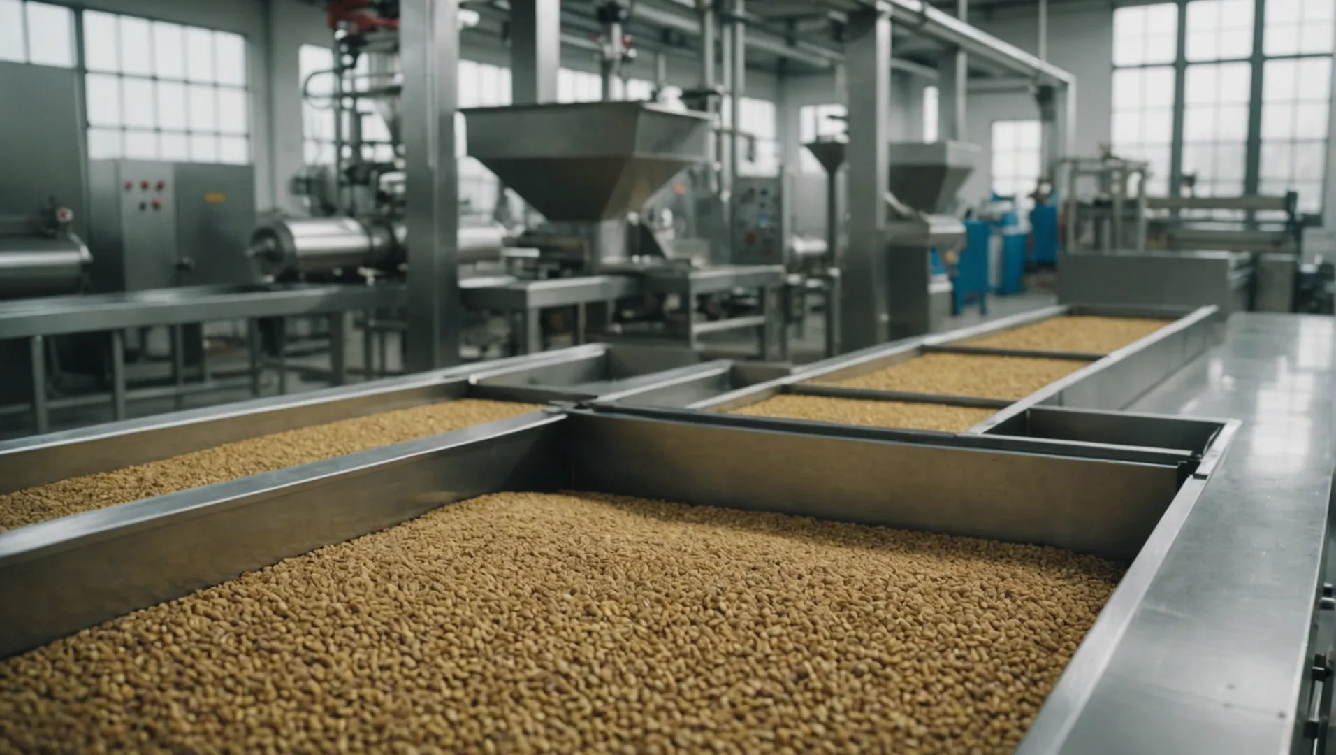 A step-by-step depiction of dry pet food production process.