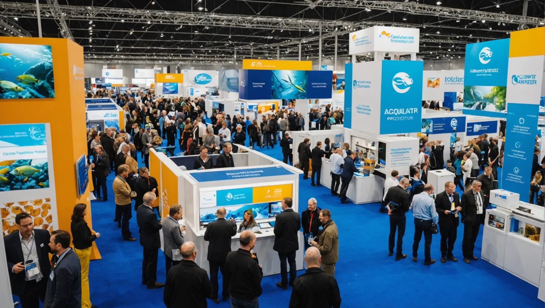 Various fish feed making machines displayed at an industry trade show