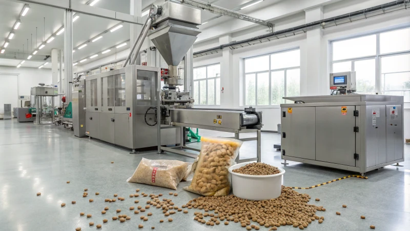 High-tech pellet machine in a bright factory setting