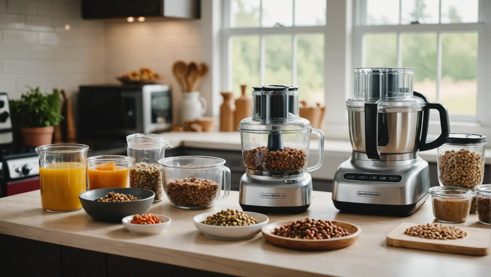 Kitchen counter with various dog food making equipment