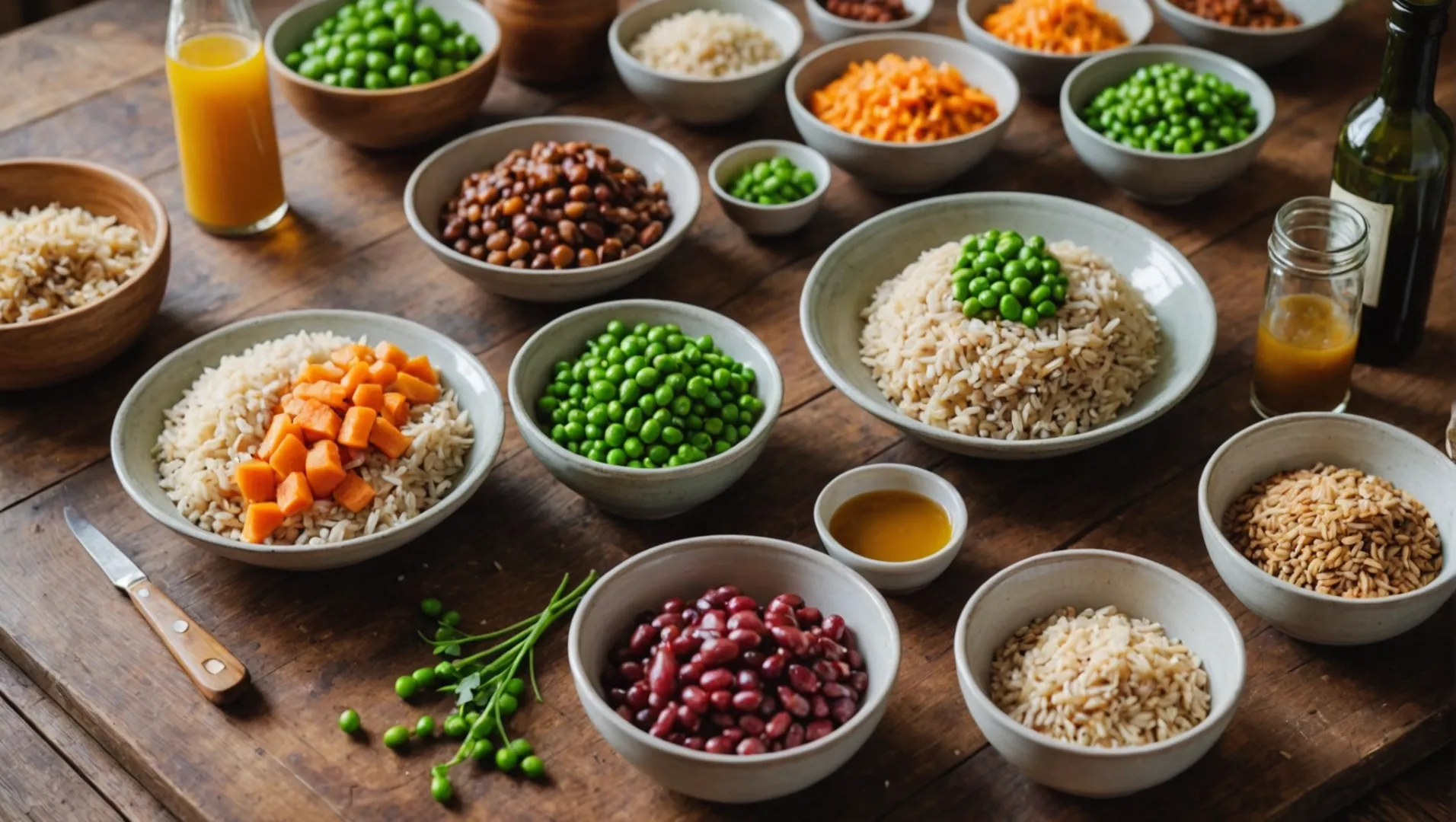 Ingredients for homemade dog food on a wooden table