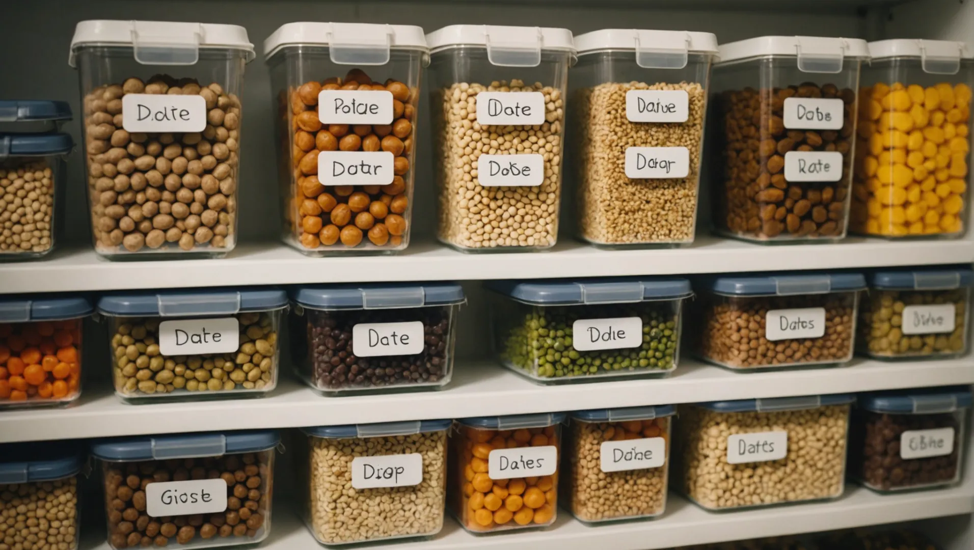 Homemade dog food in labeled airtight containers inside a refrigerator