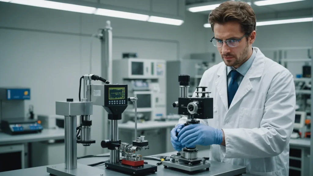 A modern mini lab extruder in a laboratory setting.