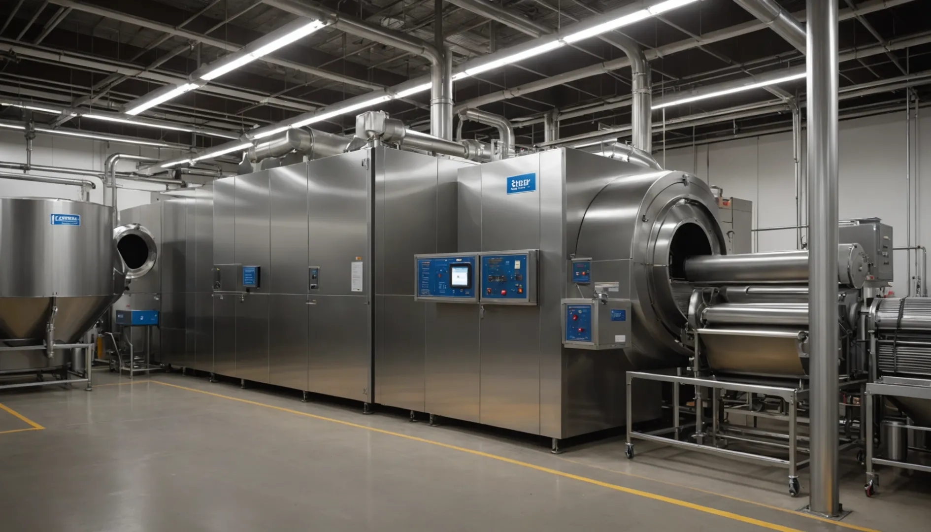 Modern industrial dryer in a pet food manufacturing facility