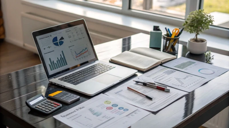 A modern office desk filled with essential items for operational expenses.