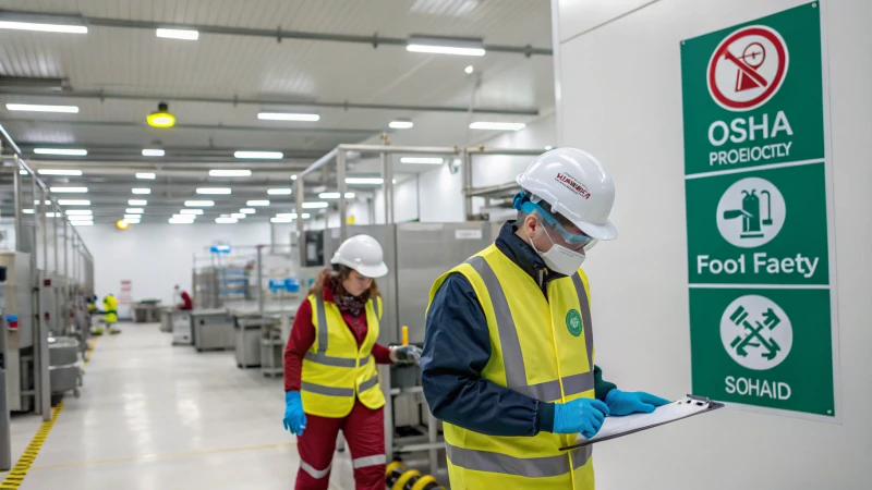 Workers in safety gear at a pet food processing facility