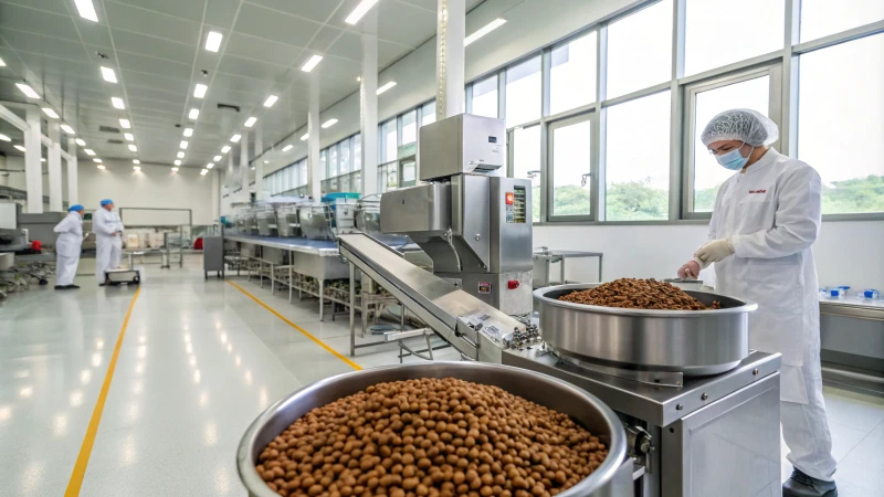 Modern pet food production facility with advanced machinery