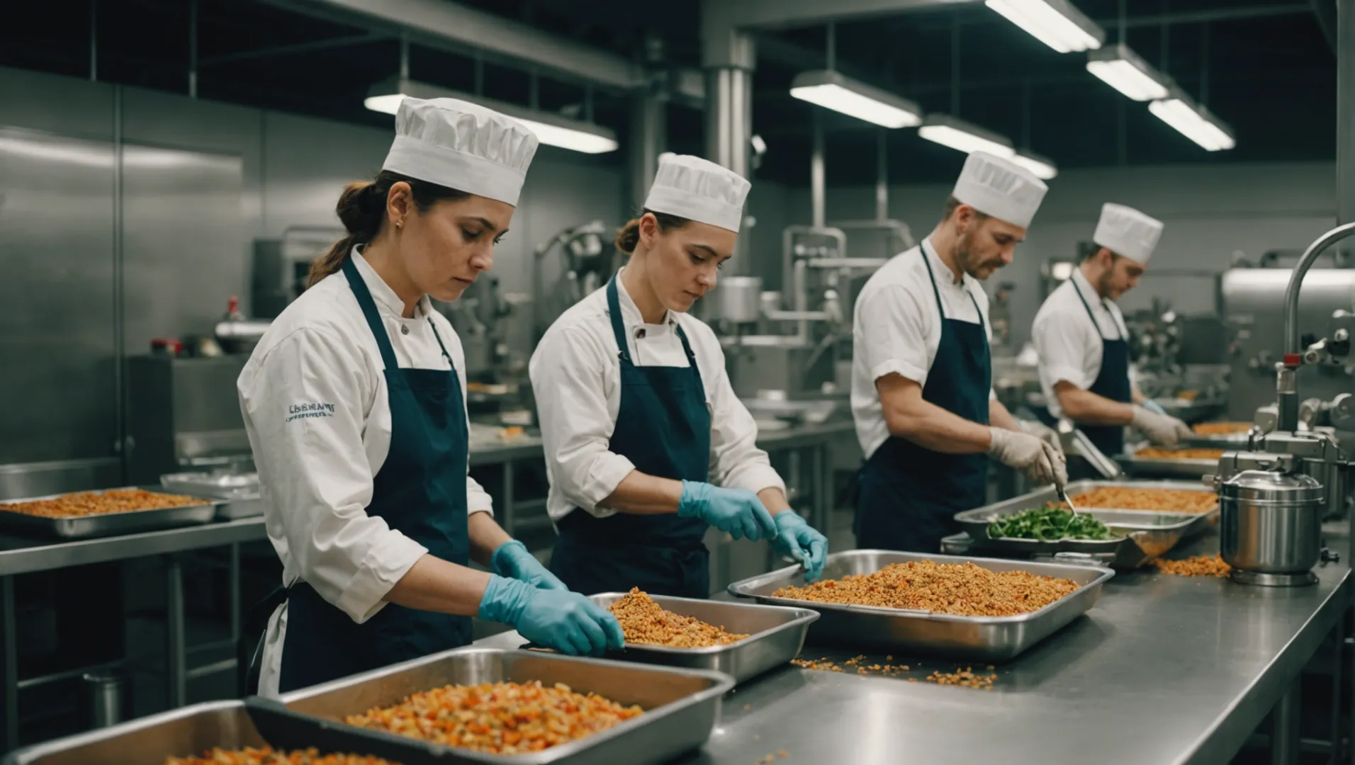 Pet food ingredients being prepared with chopping and grinding machines.