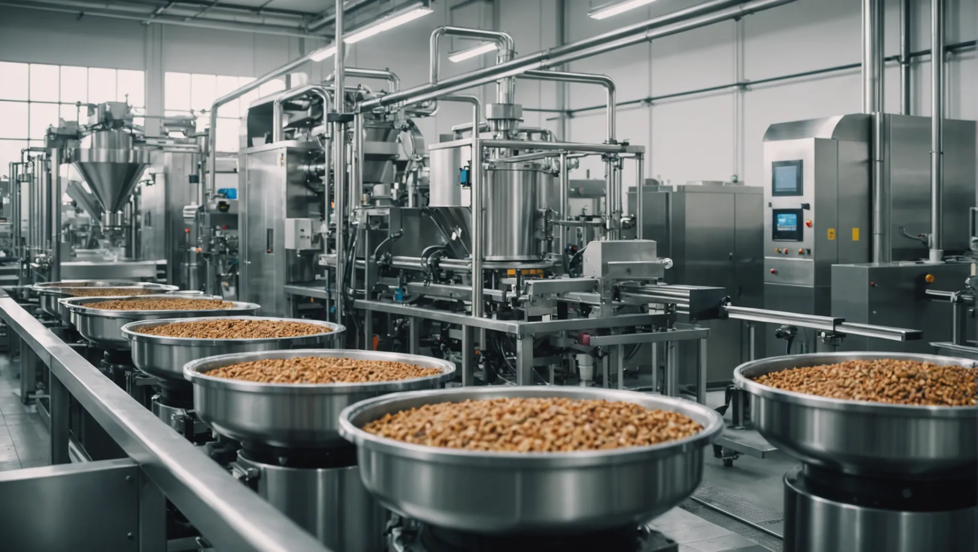 Modern pet food production line with automated machinery