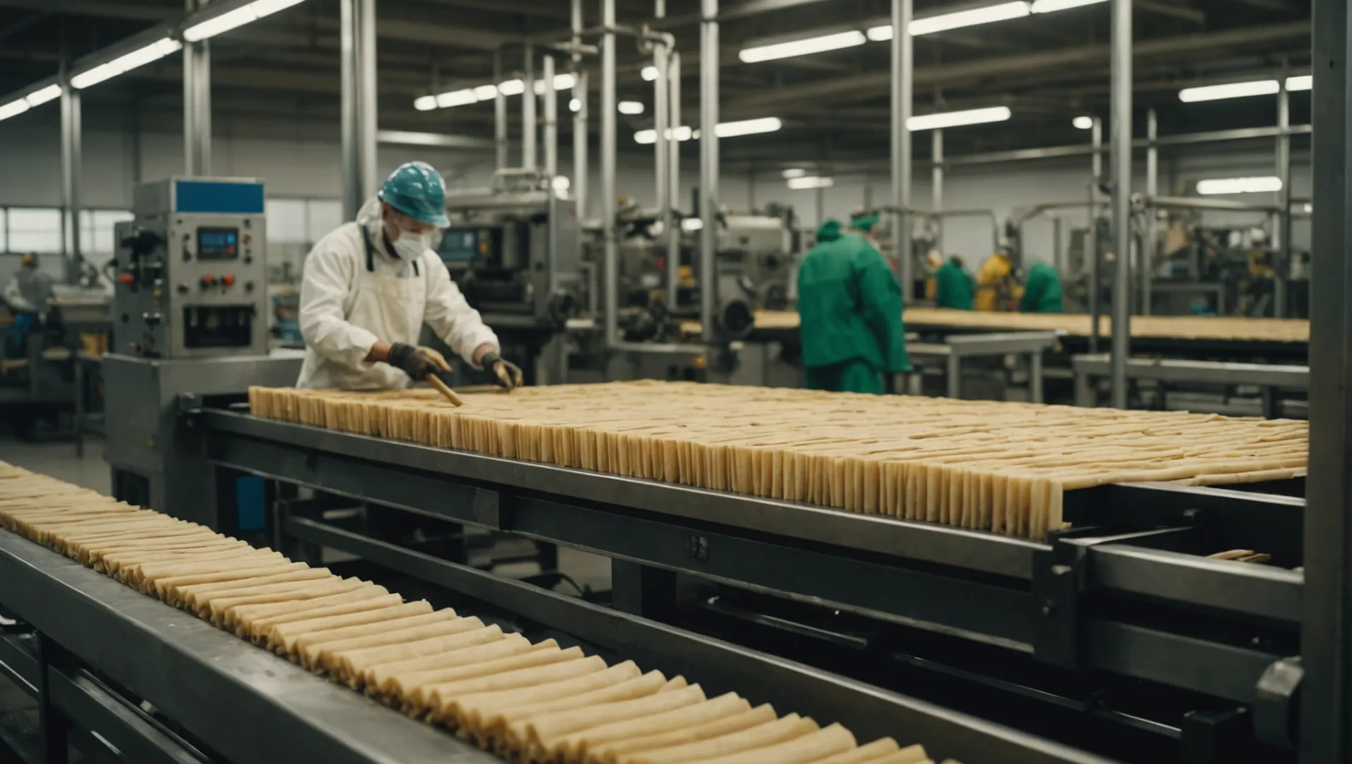 Rawhide munchy sticks on a production line