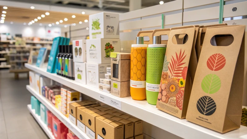 A retail shelf showcasing innovative sustainable product packaging designs