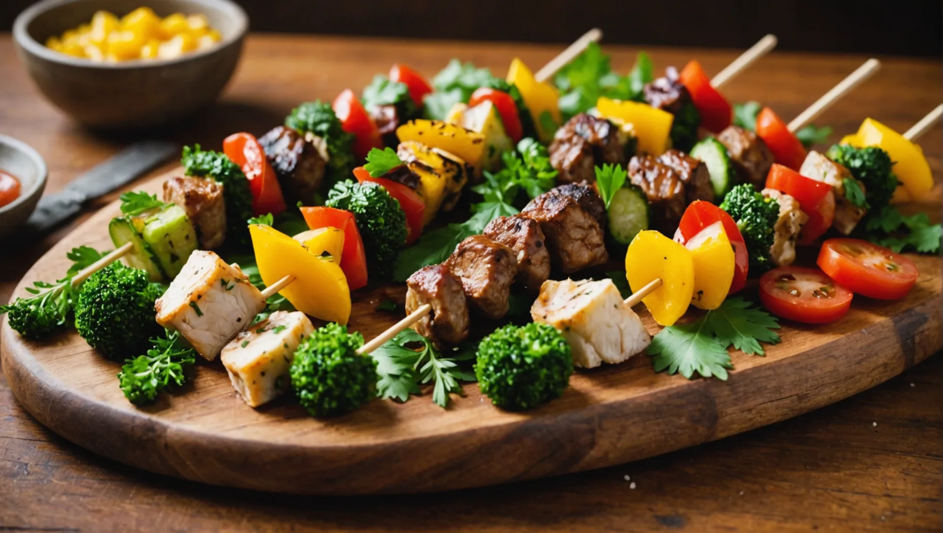 Triple Flavor Kabobs for pets on a wooden platter