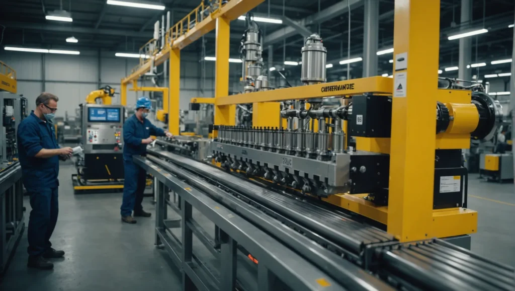 Twin screw extruder in an industrial setting