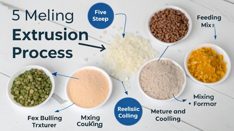 Diagram illustrating the extrusion process with five main steps