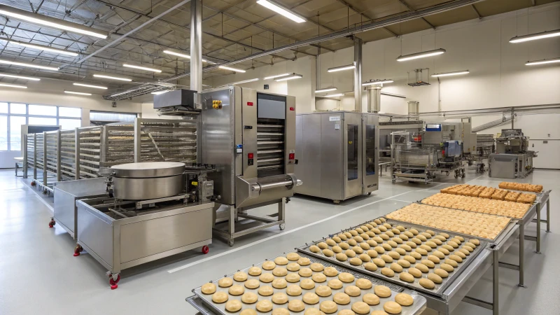 High-tech dog biscuit production facility with stainless steel machinery