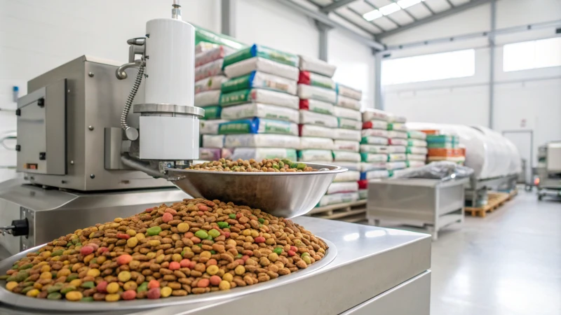 High-tech dog food pellet machine in a factory