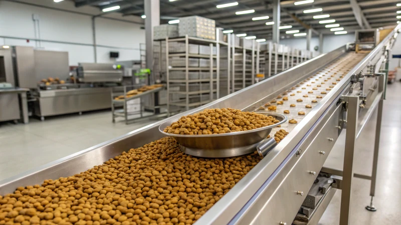 High-tech dog food pellet machine in a modern factory