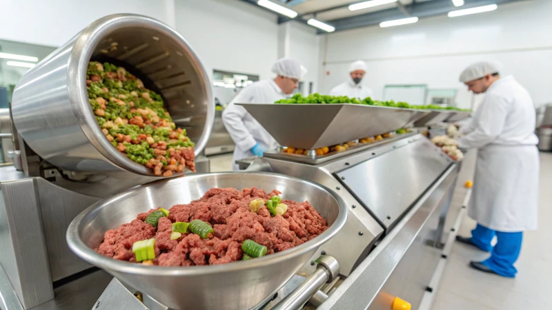 High-tech pet food extrusion machine in a production facility