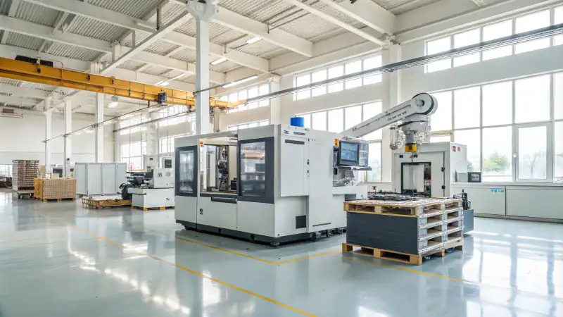 High-tech molding machine in a bright factory