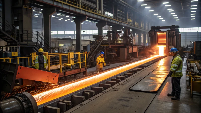 An industrial extrusion machine with molten material being extruded