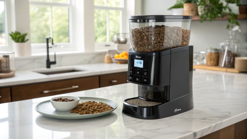 Modern cat food machine on a kitchen countertop