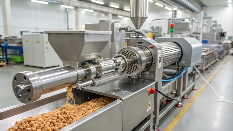 Close-up of a modern industrial extruder in a factory