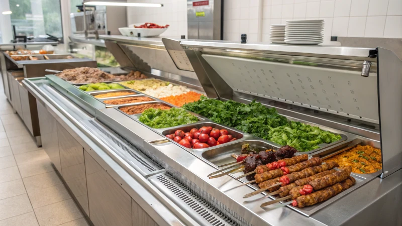 Modern kabob processing line with fresh ingredients