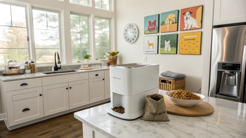 Modern kitchen with an automatic pet feeder