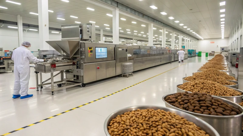 Modern pet food extrusion facility with advanced machinery