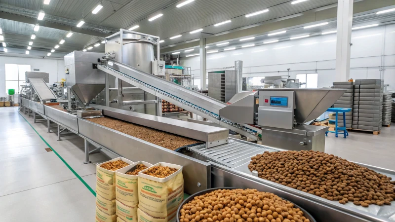 Modern pet food manufacturing facility with advanced machines