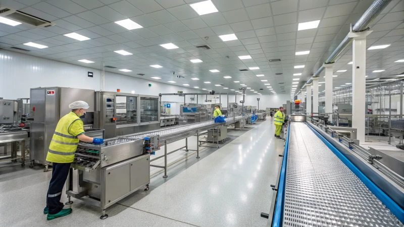 Inside a modern manufacturing facility for pet food production