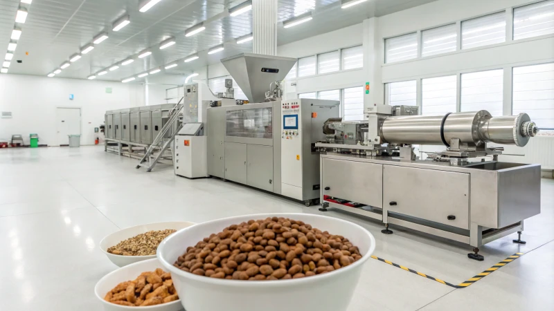 Modern pet food processing facility with advanced machinery