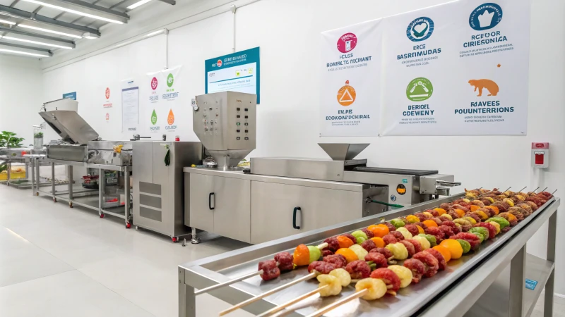 Modern pet food processing line featuring vibrant pet treats