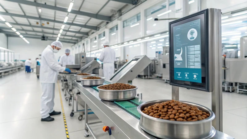 Interior of a modern pet food production facility