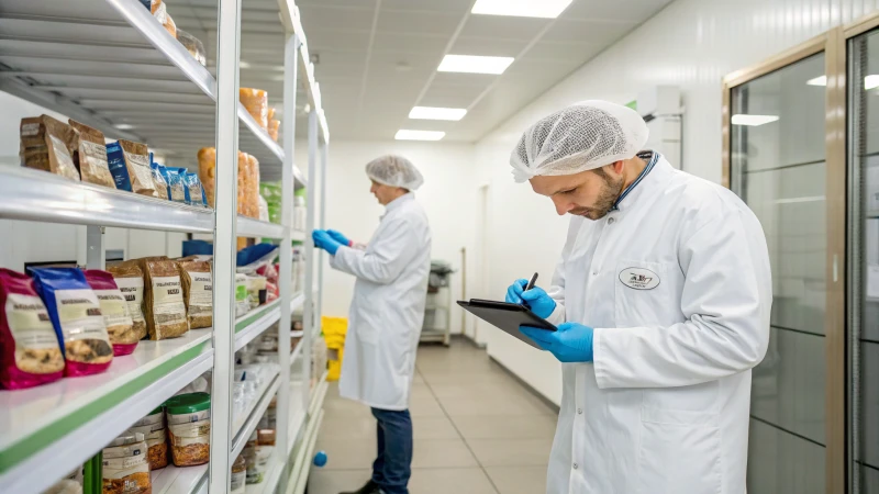 Workers inspecting pet food in a modern facility