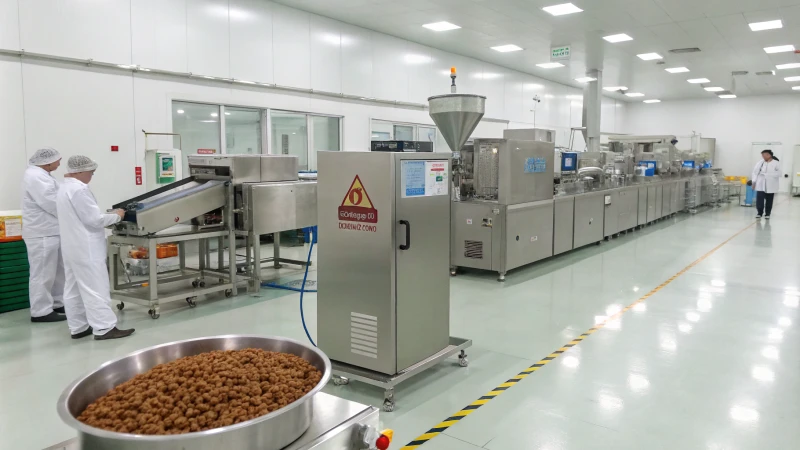 State-of-the-art pet food processing line in a factory