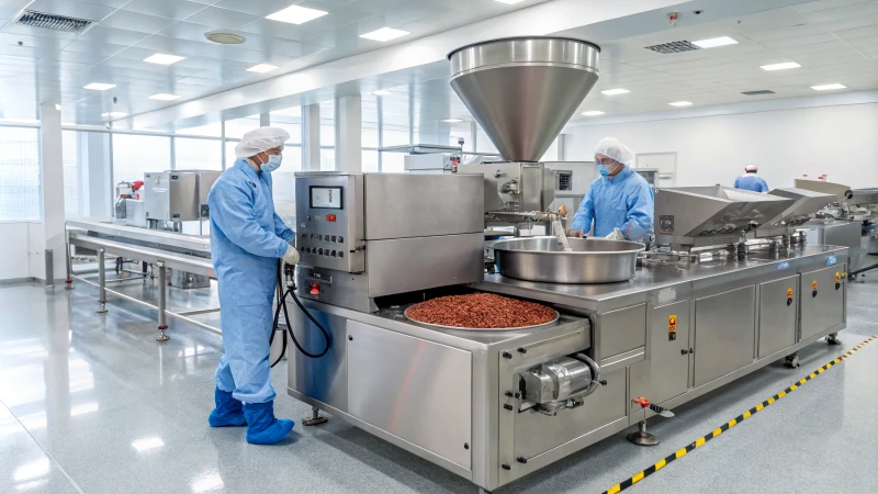 Modern twin screw machine in a food manufacturing plant