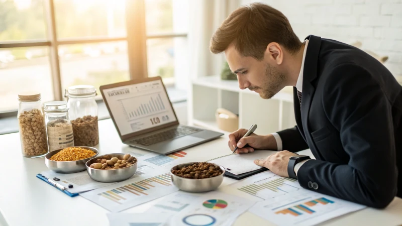 Ein Geschäftsmann, der in einem Büro Finanzdaten analysiert.