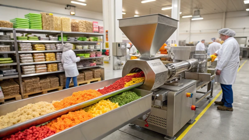 Food extrusion machine in a busy factory