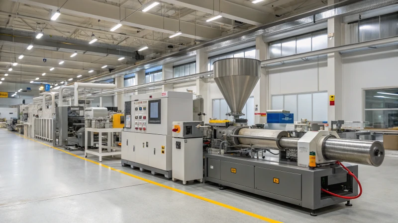 Een hightech industriële extrudermachine in een productiefaciliteit