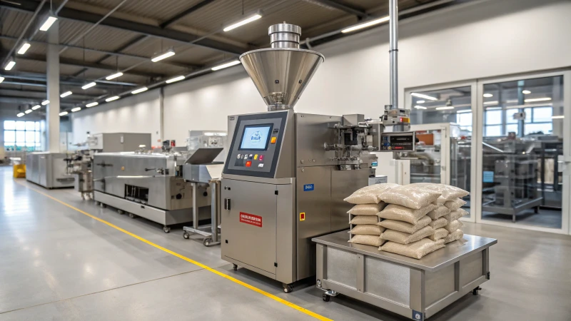 A sleek metallic extruder machine in a modern production facility